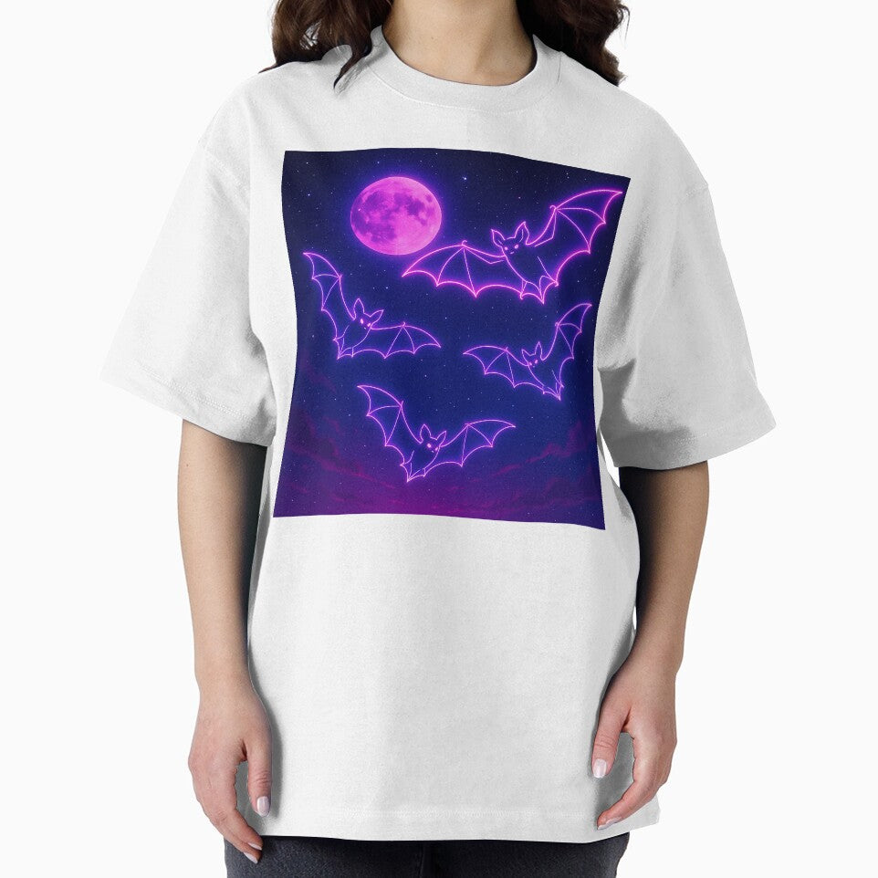 Neon Bats Under a Synthwave Moon – Retro Vaporwave Night Sky by JWsNeonHorizons