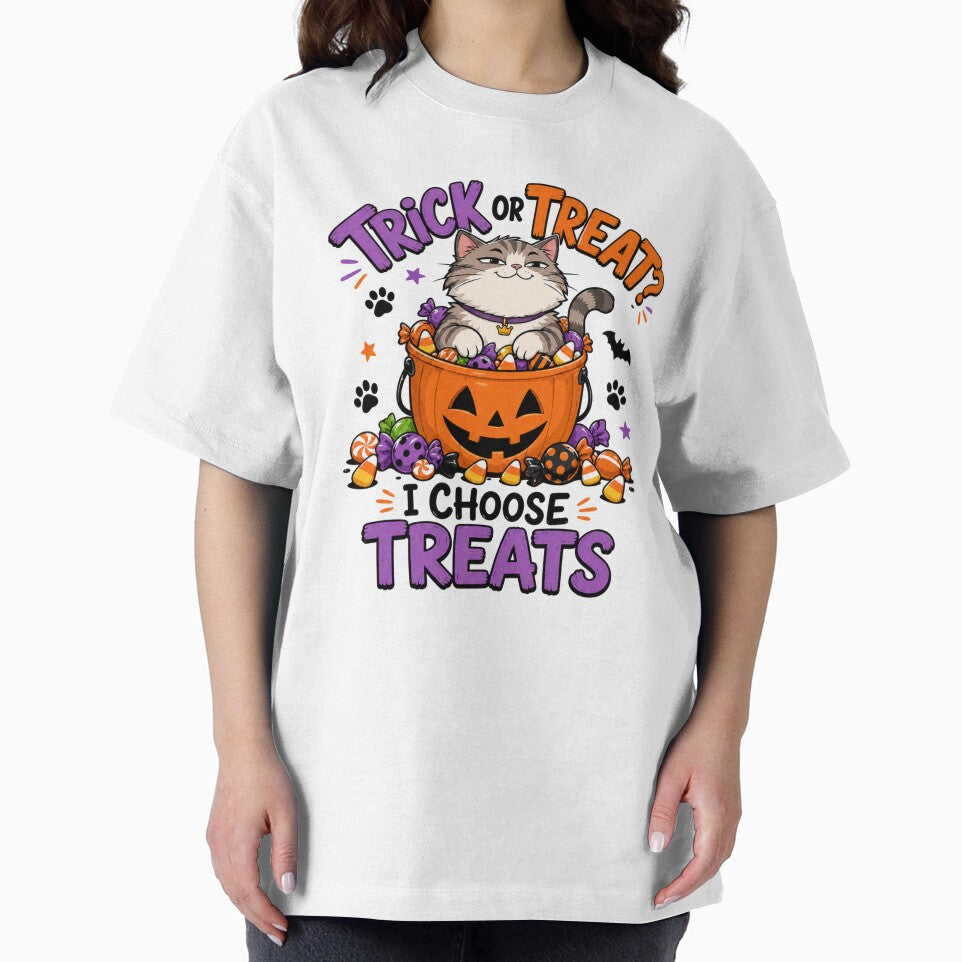 Halloween Cat Shirt, Trick or Treat I Choose Treats, Funny Cat Lover Gift, Candy Cat Shirt, Halloween Gift for Cat Owner by colorleafz