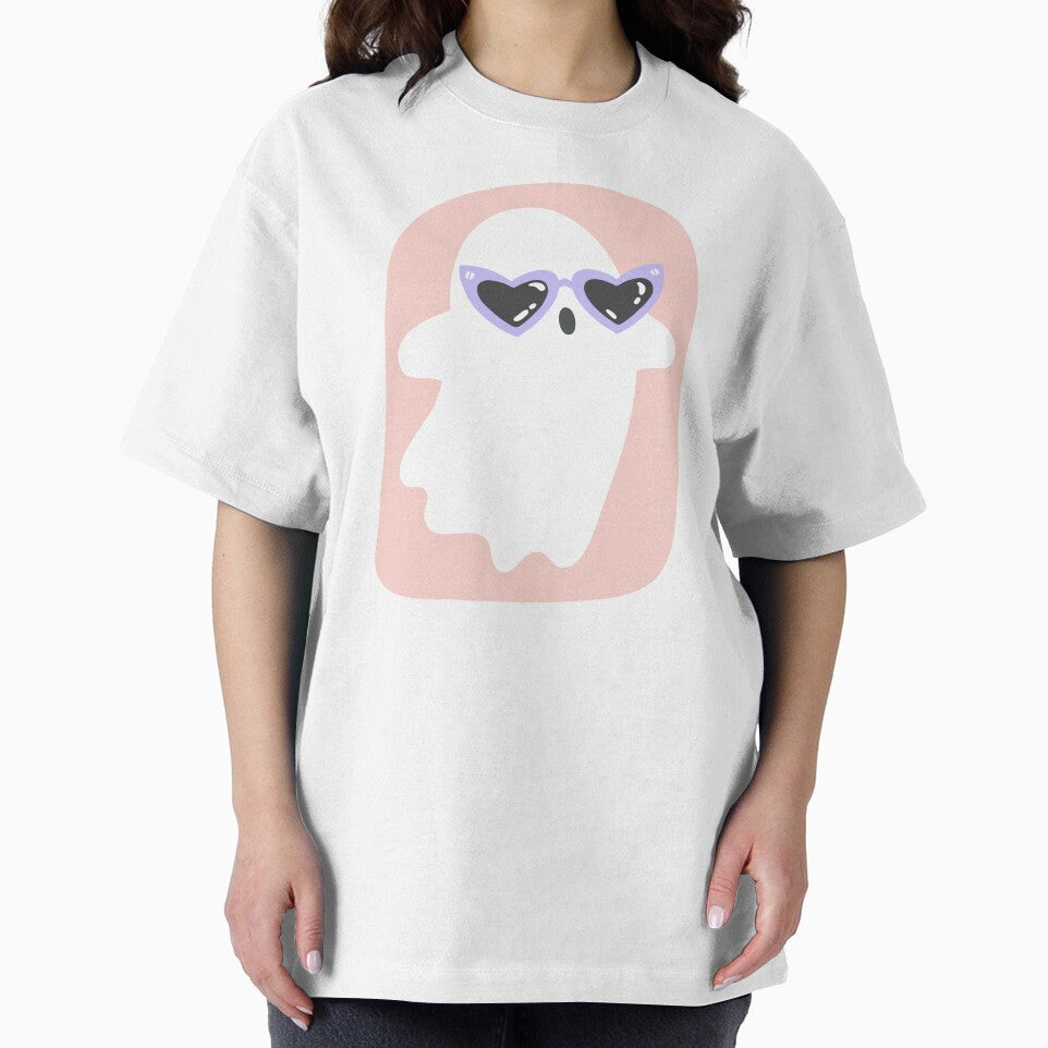 Ghostie with Heart Glasses - purple on pink by FlamingoFeet