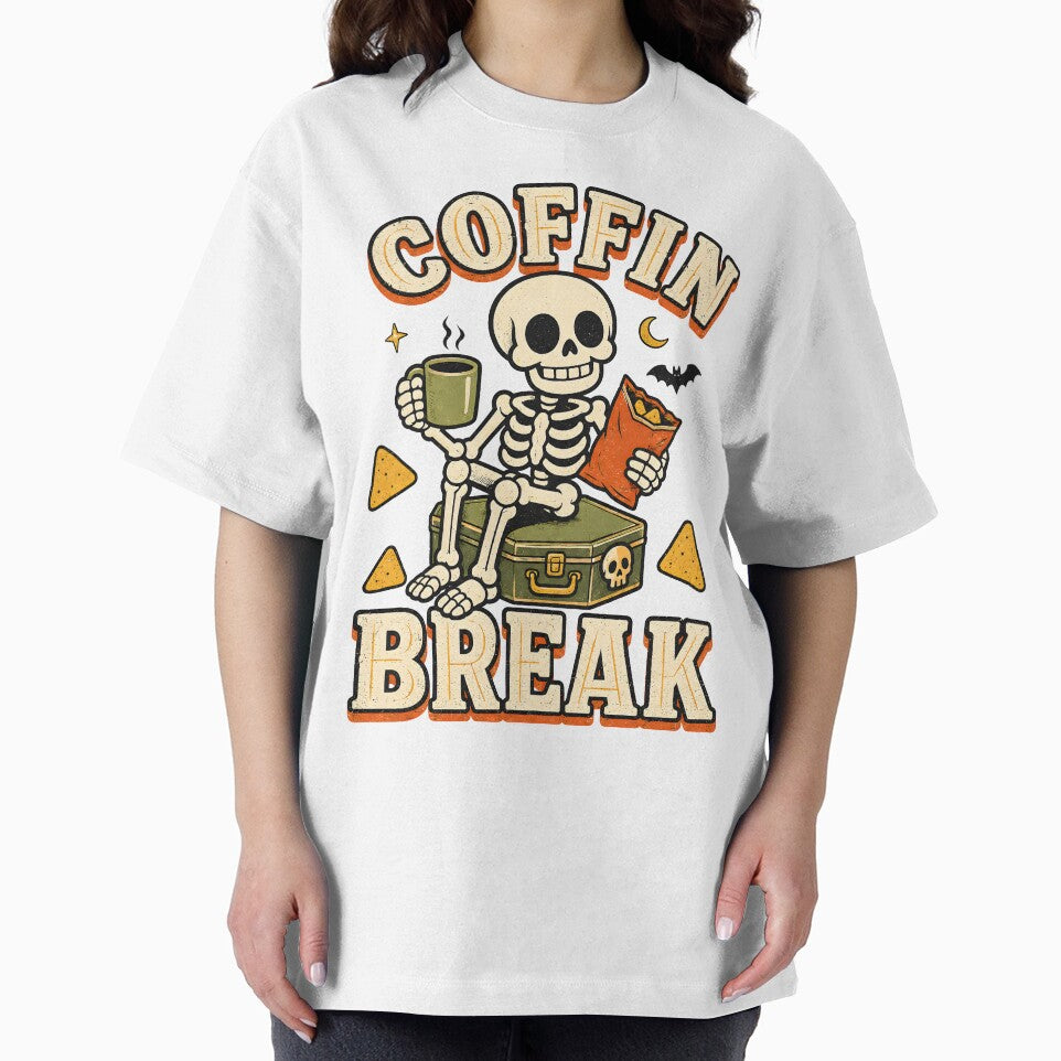 Coffin Break Skeleton Coffee Chips Funny Halloween Office Humor Design by  MAD's Recreation Studio