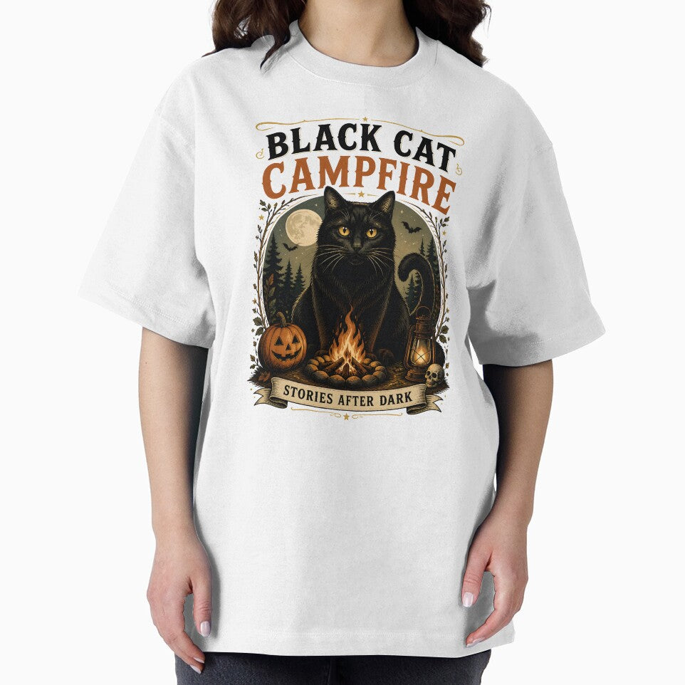 Black Cat Campfire Black Cat Halloween Retro Poster by OliviaHayesArt