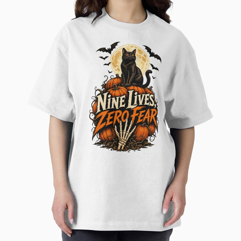 Black Cat Halloween Shirt, Nine Lives Zero Fear T-Shirt, Spooky Cat Shirt, Cat Lover Gift, Halloween Gift, Halloween Cat Sticker by colorleafz