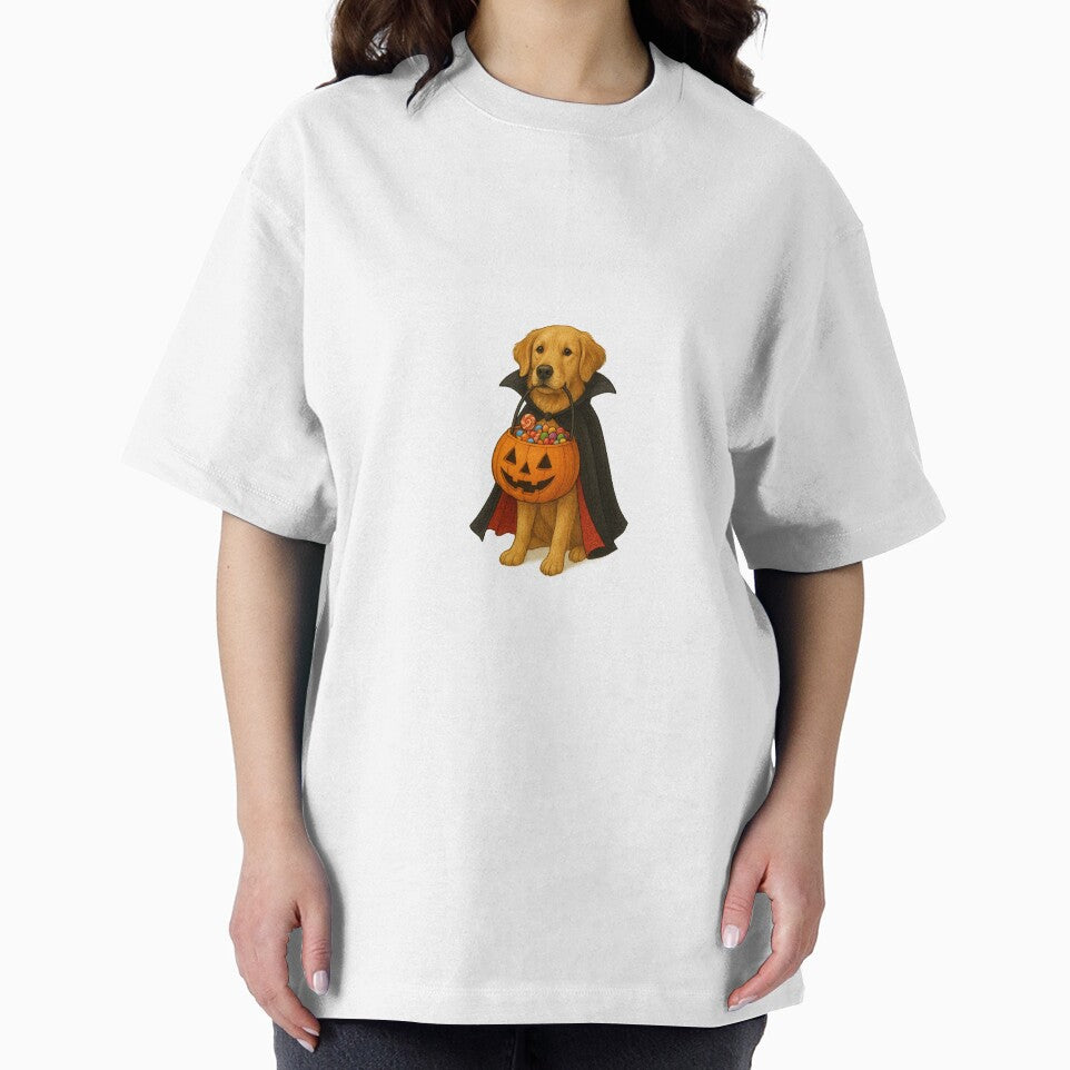 Golden Retriever Halloween Dog with Pumpkin Candy Basket by CreativeThoughts