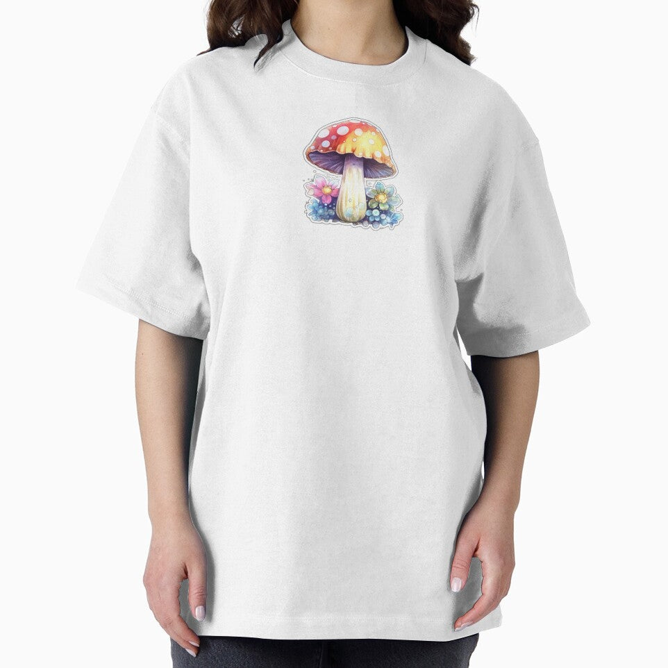Colourful Anime Mushroom and Flowers | White Watercolour | Nature, Woods, Forest, Meadow, Botanical by FantasySoul