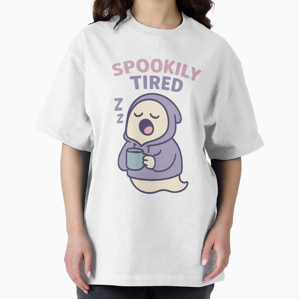 Spookily Tired Ghost – Cute Sleepy Spirit in Hoodie with Coffee Cup by AbderraimArt