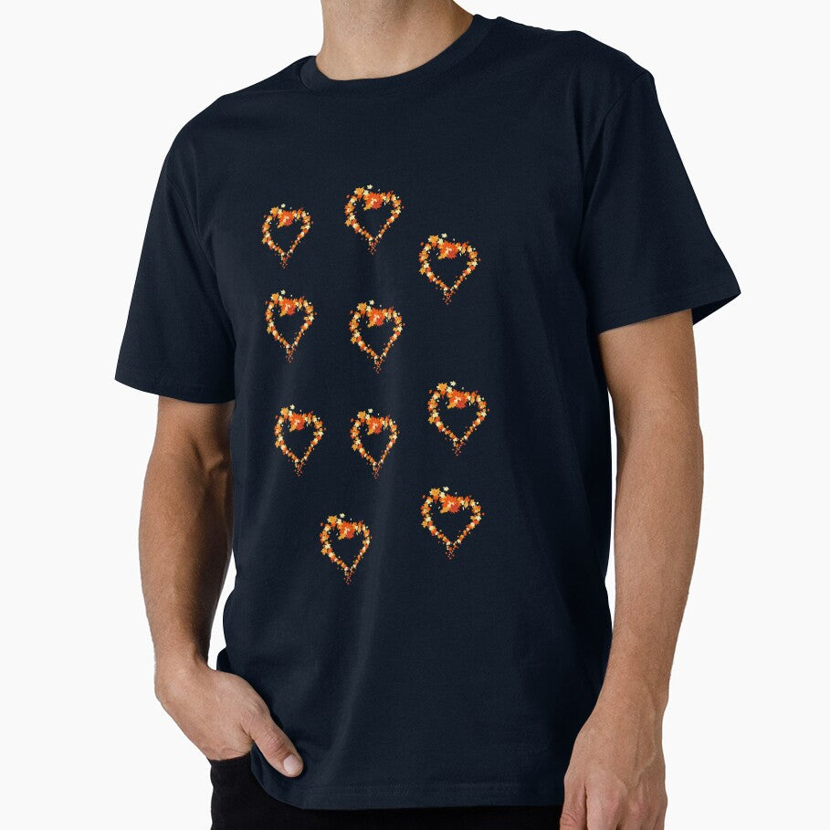 Autumn leaves pattern through hearts on navy background -  Autumn leaves detail pattern - Autumn leaves pattern orange by Amalzaki
