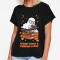 Spooky Books & Pumpkin Looks Cute Ghost Reading Tales Spells PSL Coffee Fall Halloween by Danh Style