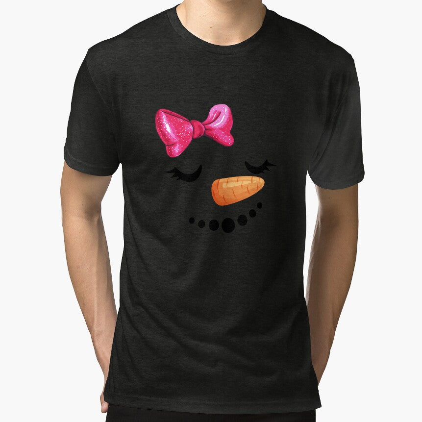 Pink bow snowman face carrot nose christmas winter snow girl by WilliamMacken