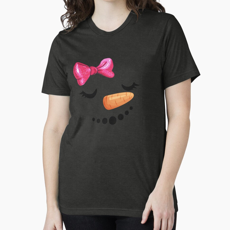 Pink bow snowman face carrot nose christmas winter snow girl by WilliamMacken