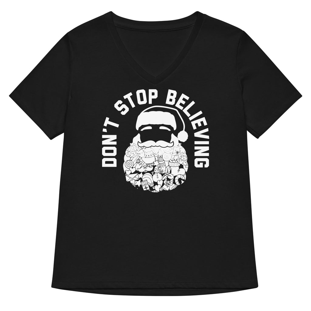 Don't Stop Believing Santa Women's V-Neck Tee