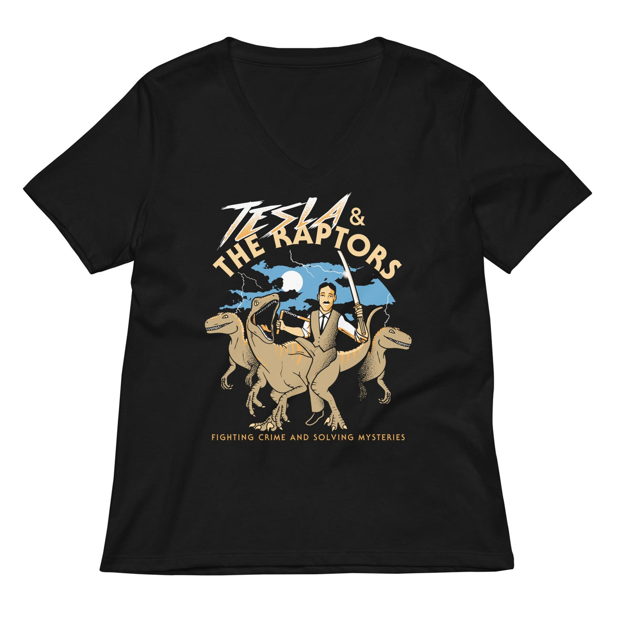 Tesla & The Raptors Women's V-Neck Tee